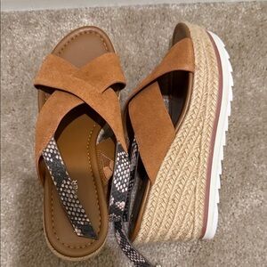 Marc Fisher Zevra Tan and Black Wedge Sandals